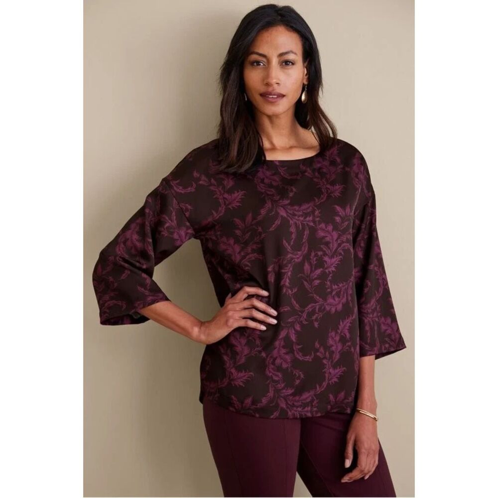 Soft Surroundings Selina Top Womens L Purple Botanical Whimsygoth Fairy Fall NWT